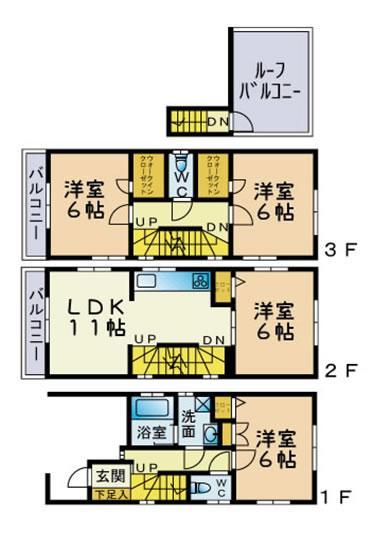 Floor plan. 4LDK All rooms 6 Pledge ensure / E Building