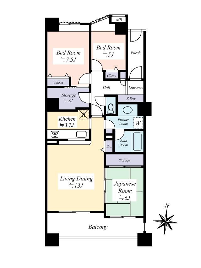 Floor plan. 3LDK + S (storeroom), Price 52,800,000 yen, Occupied area 83.53 sq m , Balcony area 12.4 sq m 83.53 sq m  3LDK + S Popular counter kitchen!