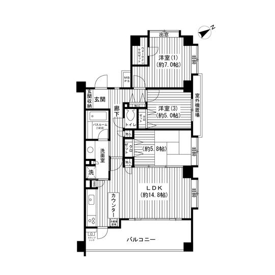Floor plan. 3LDK, Price 42,800,000 yen, Occupied area 76.01 sq m , Balcony area 13.02 sq m floor plan