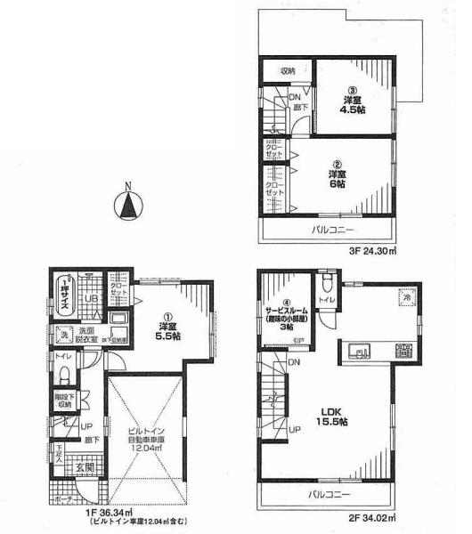 Floor plan. (3 Building), Price 40,800,000 yen, 3LDK+S, Land area 55 sq m , Building area 94.66 sq m
