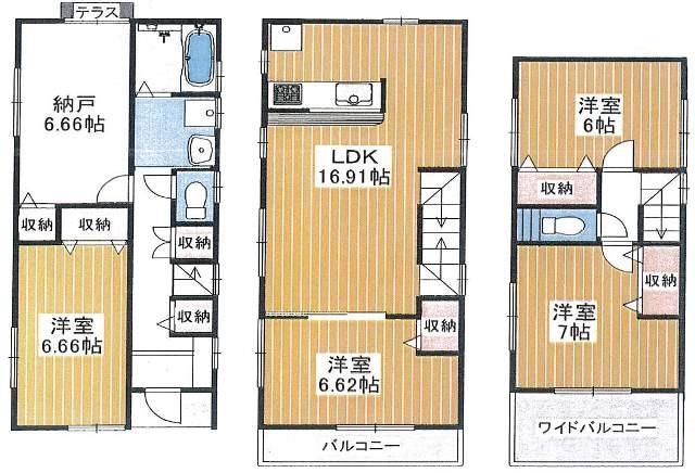 Floor plan. 49,800,000 yen, 4LDK + S (storeroom), Land area 95.3 sq m , Building area 110.7 sq m
