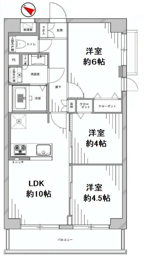 Floor plan. 3LDK, Price 34,800,000 yen, Footprint 56 sq m , Balcony area 6.71 sq m