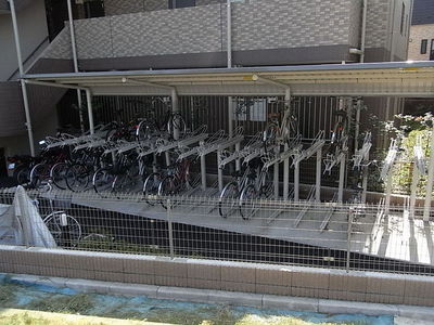 Other common areas. Happy bicycle parking lot equipped for cyclists