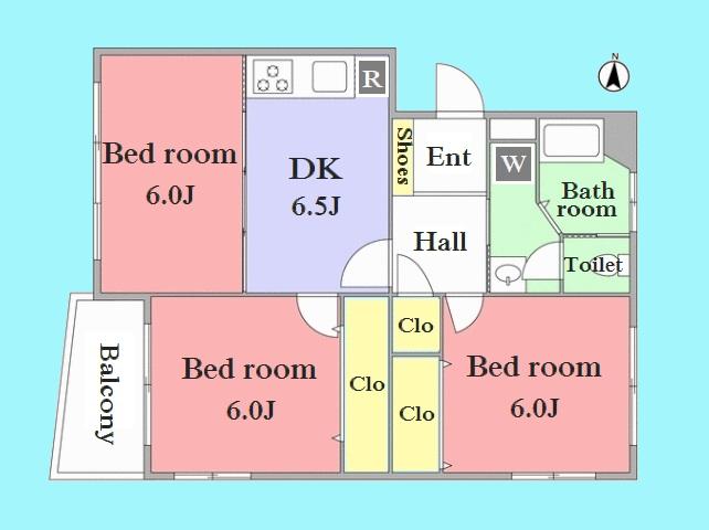 Floor plan. 3DK, Price 19.9 million yen, Occupied area 58.16 sq m , Balcony area 3.64 sq m