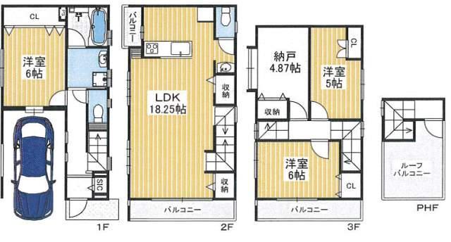Floor plan. 52,800,000 yen, 3LDK + S (storeroom), Land area 62.56 sq m , Building area 118.96 sq m