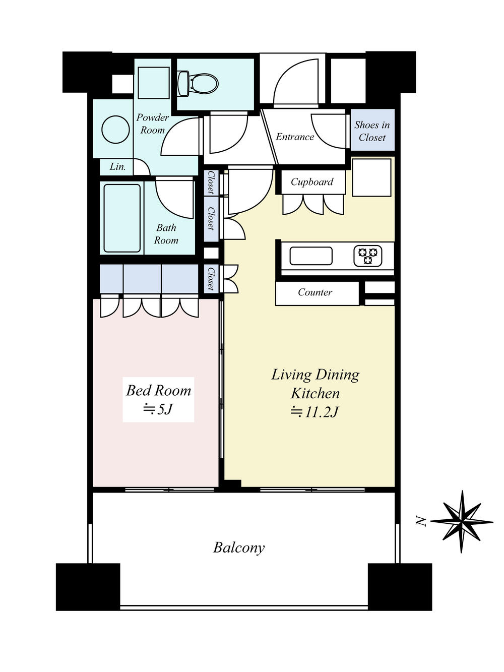 Floor plan. 1LDK, Price 33,500,000 yen, Occupied area 40.65 sq m , Balcony area 11 sq m