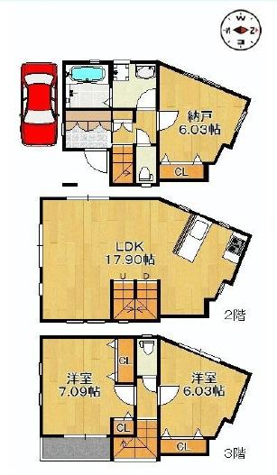Floor plan. (A Building), Price 42,800,000 yen, 3LDK, Land area 46.83 sq m , Building area 86.6 sq m