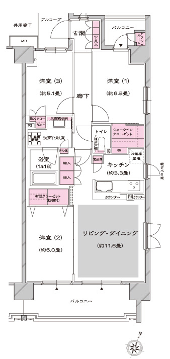 Building structure. A type 3LDK + WIC Sale price / 52,280,000 yen Occupied area / 76.06 sq m  Balcony area / 13.12 sq m  Alcove area / 3.35 sq m