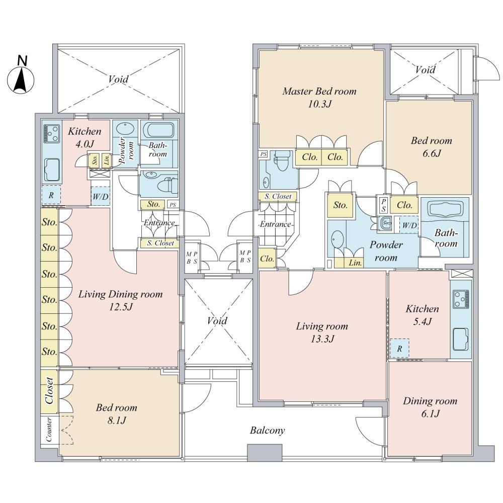 Floor plan. 3LLDDKK, Price 110 million yen, Footprint 153.25 sq m , Balcony area 15.12 sq m