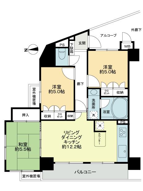 Floor plan. 3LDK, Price 35,900,000 yen, Occupied area 63.78 sq m , Balcony area 7.44 sq m floor plan