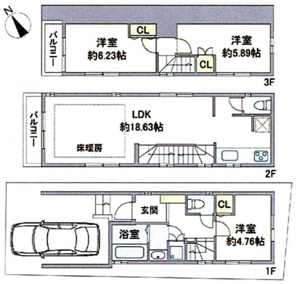 Floor plan. 51,800,000 yen, 3LDK, Land area 58.51 sq m , Building area 90.56 sq m
