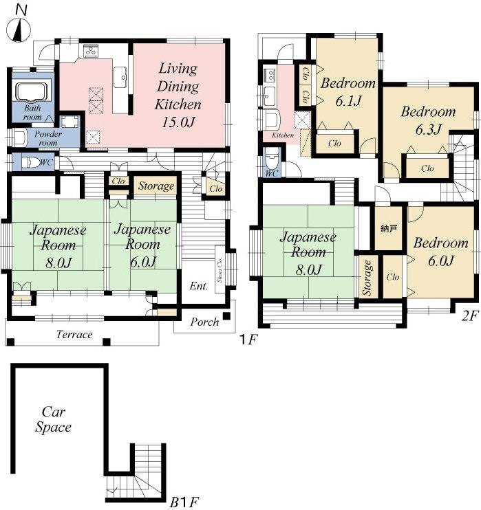 Floor plan. 120 million yen, 6LDKK + S (storeroom), Land area 45.27 sq m , Building area 185.8 sq m 6SLDK + mini kitchen All room 6 quires more
