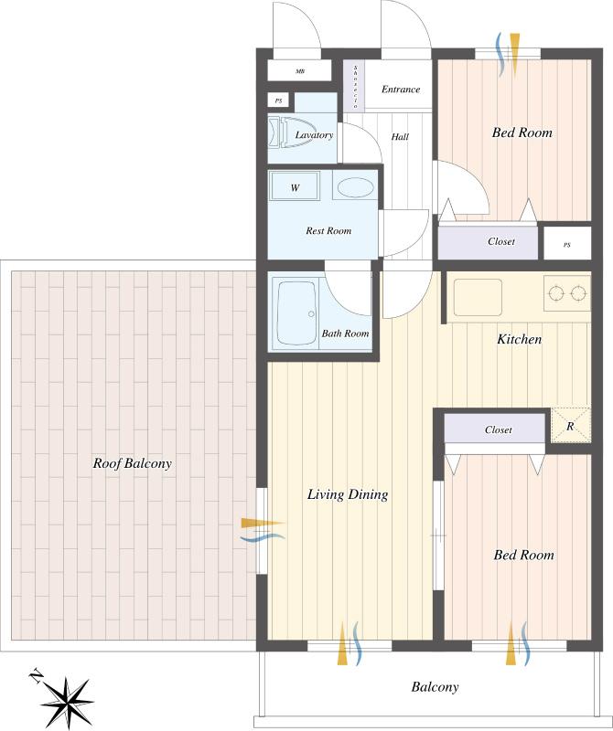 Floor plan. 2LDK, Price 32,800,000 yen, Occupied area 50.22 sq m , Balcony area 6.04 sq m