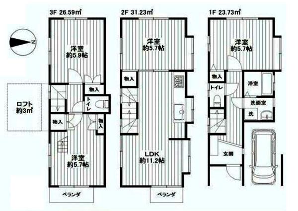 Floor plan. 36,900,000 yen, 4LDK, Land area 53.34 sq m , Building area 81.55 sq m all room dihedral ~ Of the three-sided lighting is bright dwelling