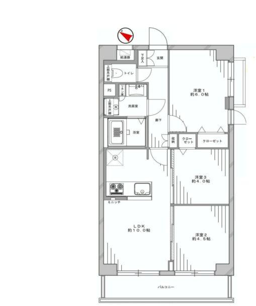 Floor plan. 3LDK, Price 34,800,000 yen, Footprint 56 sq m , Balcony area 6.71 sq m