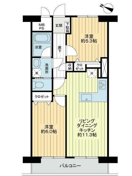 Floor plan. 2LDK, Price 27,800,000 yen, Footprint 51.3 sq m , Balcony area 6.48 sq m