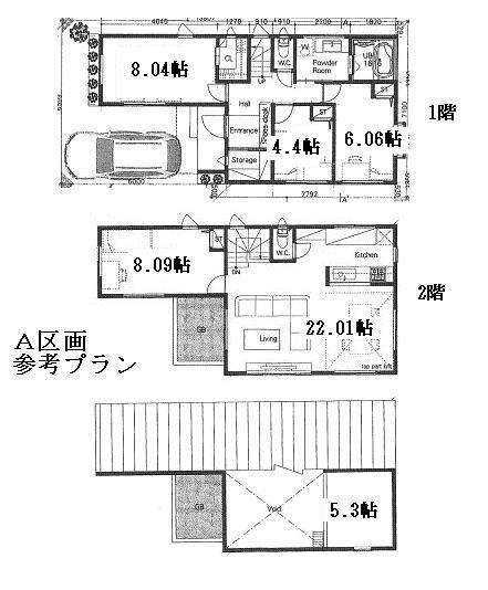 Building plan example (floor plan). Building plan example (A section) 4LDK + S, Land price 59,800,000 yen, Land area 94.91 sq m , Building price 15.5 million yen, Building area 106.93 sq m