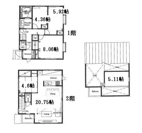 Building plan example (floor plan). Building plan example (C partition) 4LDK + S, Land price 47,800,000 yen, Land area 98.23 sq m , Building price 15.5 million yen, Building area 97.17 sq m