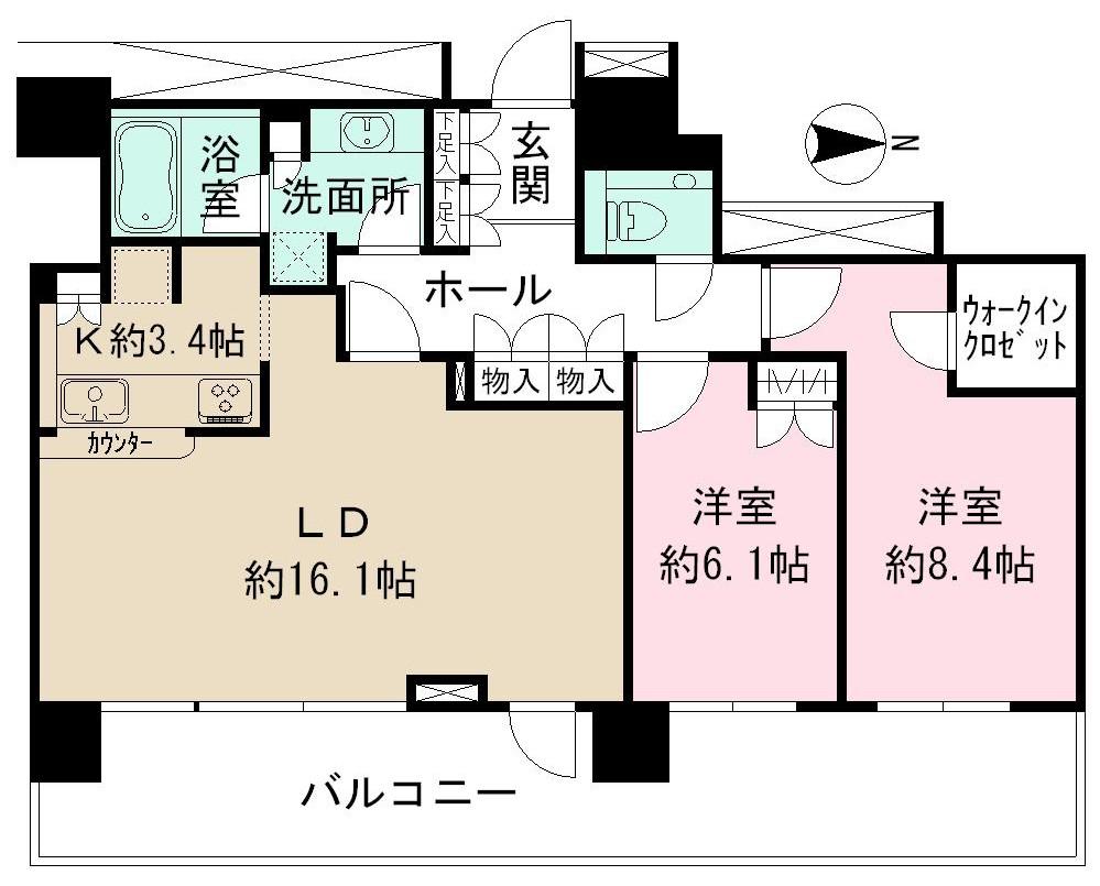 Floor plan. 2LDK, Price 49,800,000 yen, Occupied area 78.89 sq m , In addition to the living-dining balcony area 21.56 sq m about 16.1 Pledge, It has become a structure that was all rooms 6 quires more relaxed.