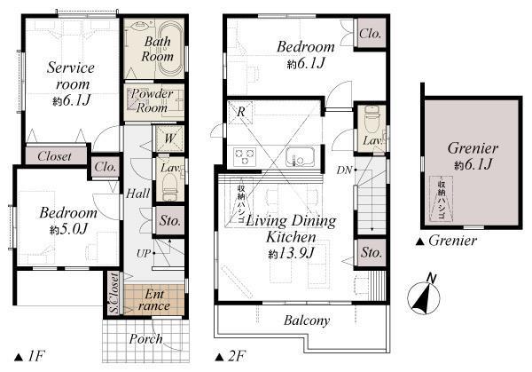 Floor plan. 58,500,000 yen, 2LDK+S, Land area 76.84 sq m , Building area 77.88 sq m
