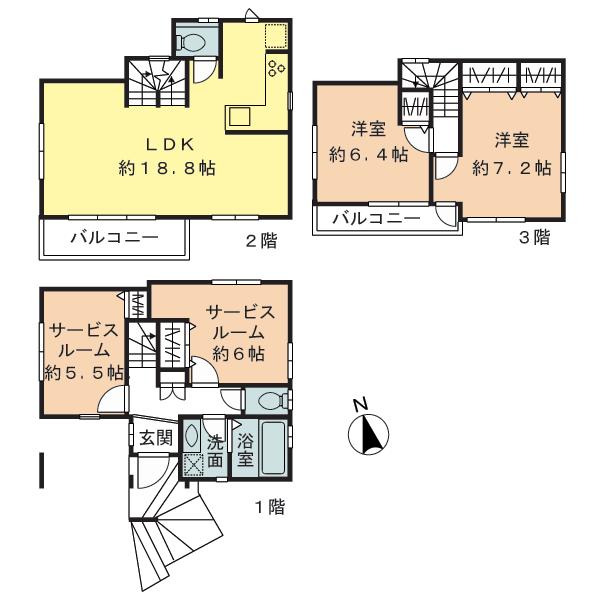 Floor plan. 53,800,000 yen, 2LDK + 2S (storeroom), Land area 85.75 sq m , Building area 106.52 sq m