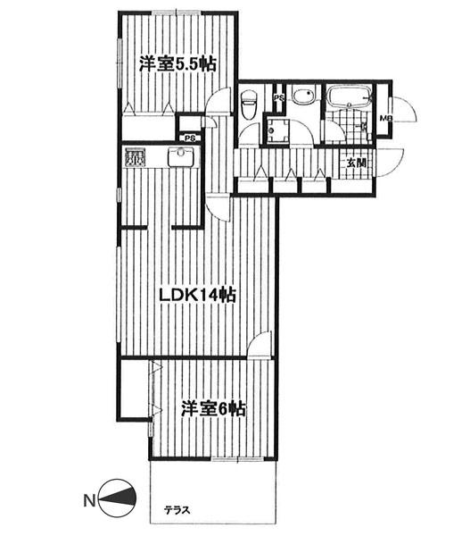 Floor plan. 2LDK, Price 37 million yen, Occupied area 61.76 sq m three direction room ・ auto lock ・ Flooring