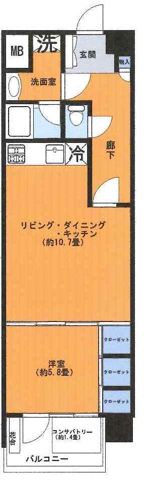 Floor plan. 1LDK, Price 23 million yen, Occupied area 47.23 sq m , Balcony area 4.24 sq m 6 floor Facing south 47.23 sq m