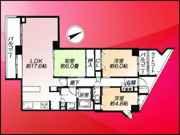 Floor plan. 3LDK, Price 36,800,000 yen, Occupied area 76.87 sq m , Balcony area 9.9 sq m