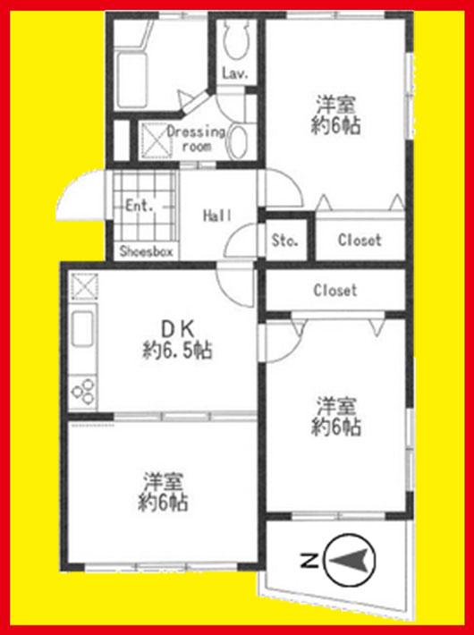 Floor plan. 3DK, Price 19.9 million yen, Occupied area 58.16 sq m , Balcony area 3.64 sq m