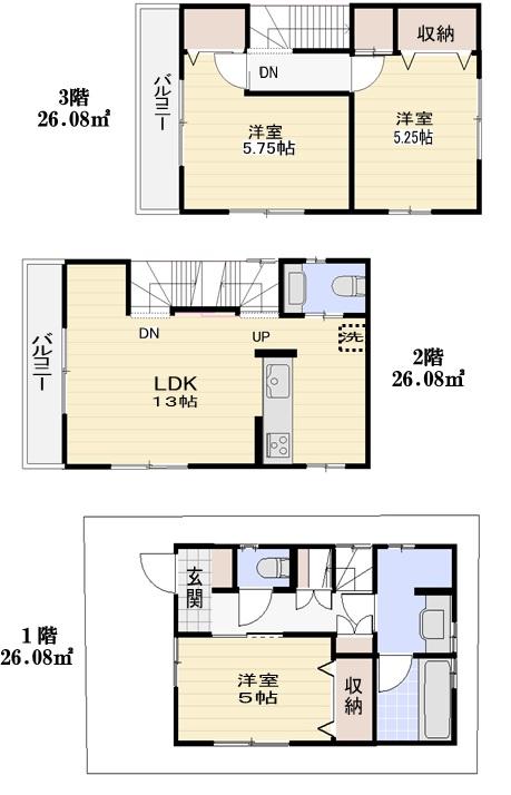 Building plan example (floor plan). Building plan example 3LDK Building area 78.24 sq m (23.66 square meters)