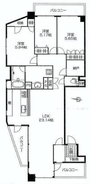 Floor plan. 3LDK + S (storeroom), Price 54,900,000 yen, Occupied area 94.46 sq m , Balcony area 14.5 sq m Floor