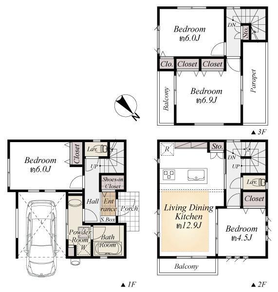 Floor plan. 54,800,000 yen, 4LDK, Land area 63.5 sq m , Building area 94.21 sq m