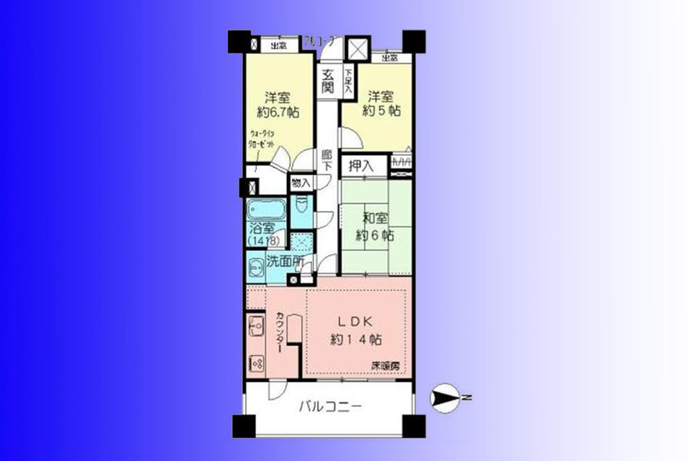 Floor plan. 3LDK, Price 48,300,000 yen, Occupied area 72.98 sq m , Balcony area 12.4 sq m   [3LDK of easy-to-use floor plan]