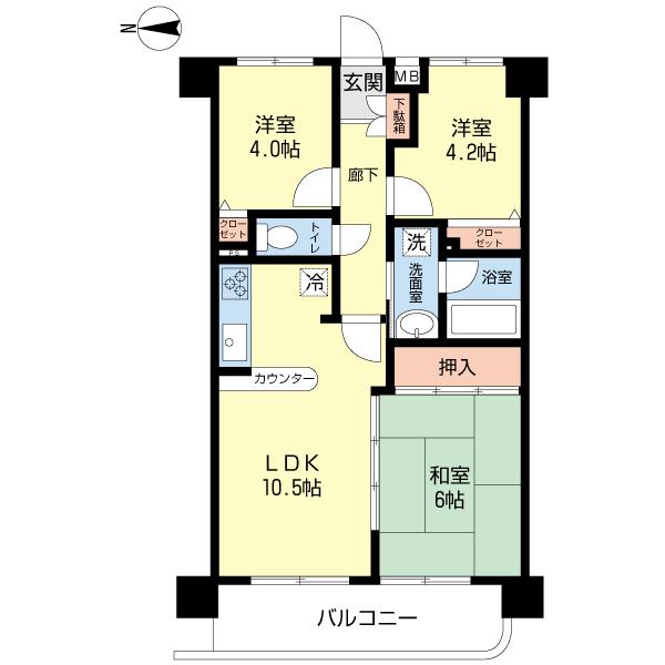 Floor plan. 3LDK, Price 32,800,000 yen, Occupied area 55.08 sq m , Balcony area 7.74 sq m