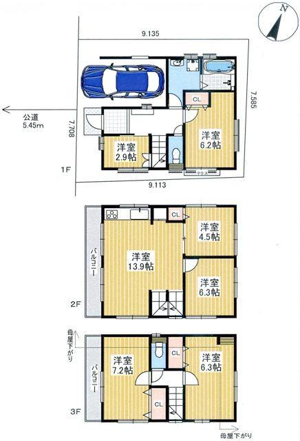 Floor plan. 51,800,000 yen, 5LDK + S (storeroom), Land area 69.73 sq m , Building area 112.98 sq m