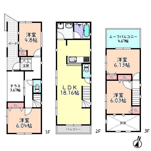 Floor plan. 41,800,000 yen, 4LDK, Land area 92.77 sq m , Building area 95.23 sq m 4LDK mosquitoes - space - Sutsuki