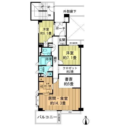 Floor plan. 2LDK, Price 58,500,000 yen, Footprint 83 sq m , Balcony area 6.9 sq m