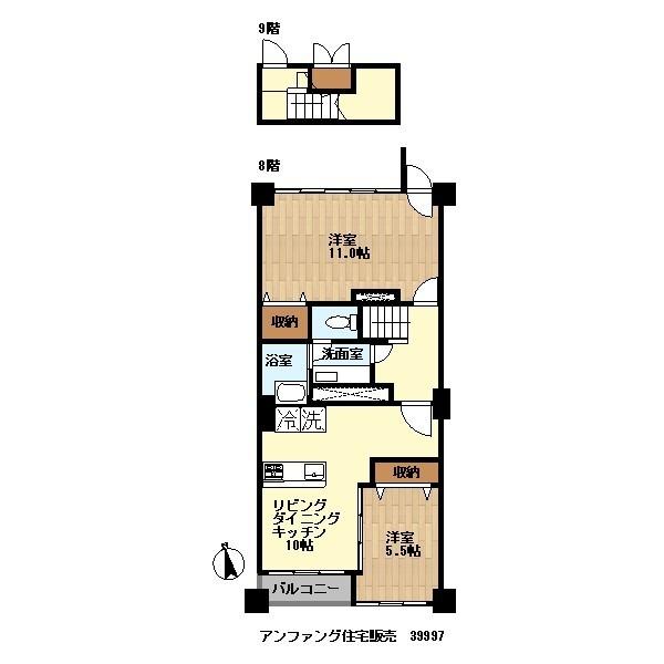 Floor plan. 2LDK, Price 25,800,000 yen, Occupied area 67.75 sq m , Balcony area 2.48 sq m 8 ~ 2LDK of 9 floor Footprint: 67.75 sq m Balcony: 2.48 sq m