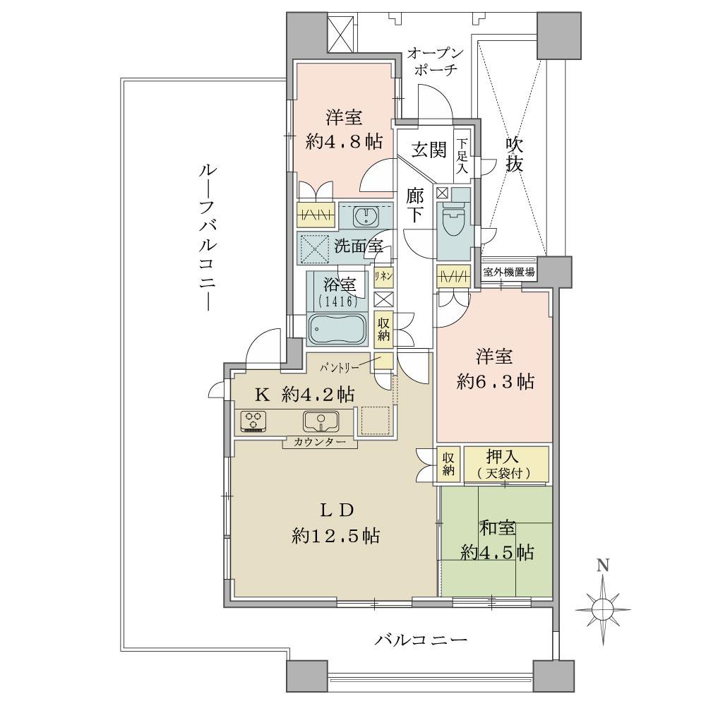 Floor plan. 3LDK, Price 37,800,000 yen, Occupied area 72.56 sq m , Balcony area 10.62 sq m