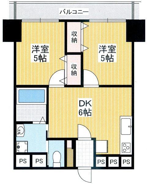 Floor plan. 2DK, Price 19,800,000 yen, Occupied area 38.88 sq m , Balcony area 5.94 sq m