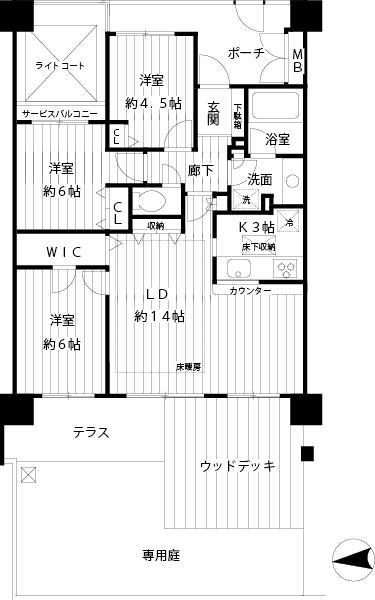 Floor plan. 3LDK, Price 48,800,000 yen, Wide span of the occupied area 71.8 sq m balcony surface is about 8.2m