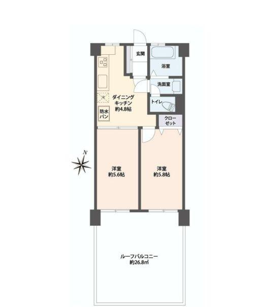 Floor plan. 2DK, Price 15,980,000 yen, Occupied area 41.32 sq m , Balcony area 26.84 sq m