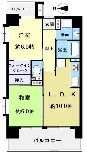 Floor plan. 2LDK, Price 33,800,000 yen, Occupied area 52.26 sq m , Balcony area 12.74 sq m