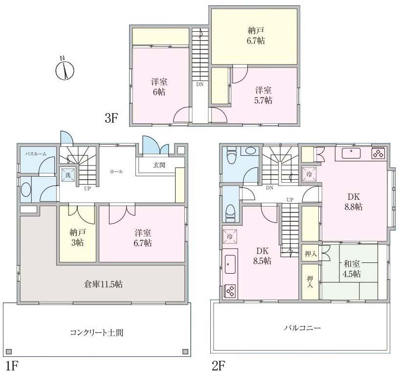 Floor plan. 39,800,000 yen, 4DDKK + 2S (storeroom), Land area 97.29 sq m , There is a warehouse in the building area 139.32 sq m 1F, It is also ideal as a store mortgage.