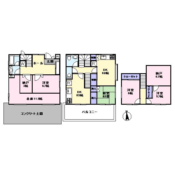 Floor plan. 39,800,000 yen, 4DDKK + 3S (storeroom), Land area 97.29 sq m , Building area 139.32 sq m total floor area of ​​139.32 sq m . It is available in a variety of applications If you add the hand.