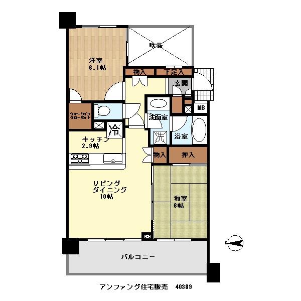 Floor plan. 2LDK, Price 29,800,000 yen, Footprint 58.2 sq m , Balcony area 12.6 sq m 2LDK + WIC Footprint: 58.20 sq m Balcony: 12.60 sq m