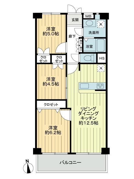Floor plan. 2LDK, Price 28.8 million yen, Footprint 61.6 sq m , Balcony area 7.84 sq m