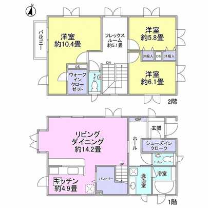 Floor plan. Bathroom is about 1.2 square meters type, A two-by-four construction method which is excellent in earthquake resistance to the structure
