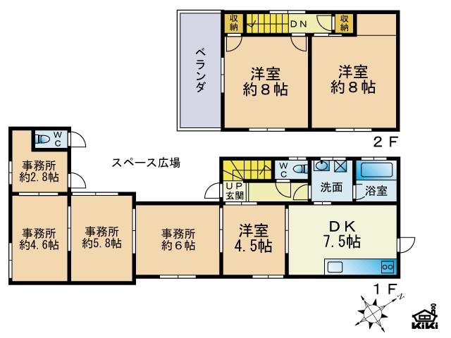 Floor plan. 44,800,000 yen, 3DK + S (storeroom), Land area 131.4 sq m , Building area 120.4 sq m 3DK / Office 4 rooms with * large Baikusupe - scan, etc. space - scan Yes