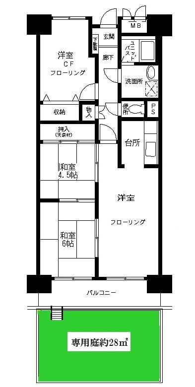 Floor plan. 2LDK + S (storeroom), Price 26,830,000 yen, Occupied area 66.69 sq m , Balcony area 7.84 sq m